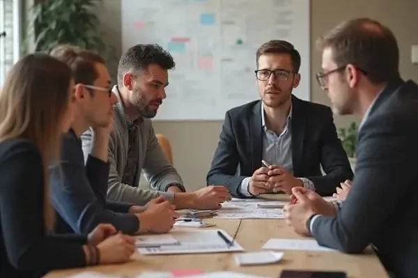 Collaborative strategies for effective business meetings with engaged professionals around a wooden table.