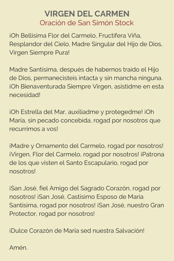 Oraci&oacute;n de San Sim&oacute;n Stock a la Virgen del Carmen