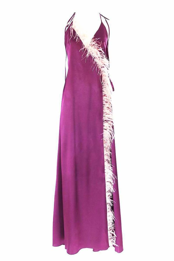 Elegant evening dress with feathers for rent