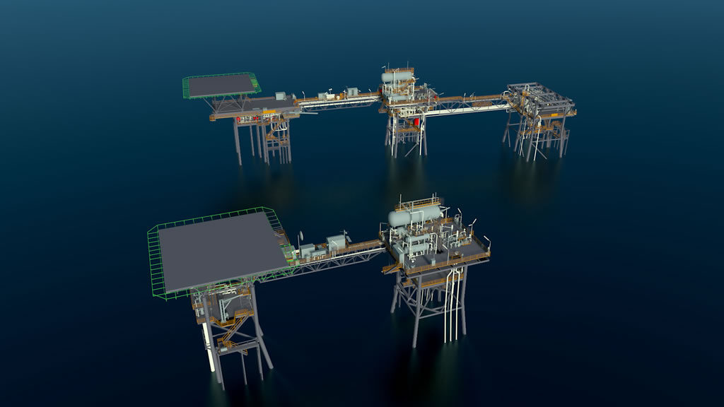 Accurate as-built CAD model of five offshore platforms