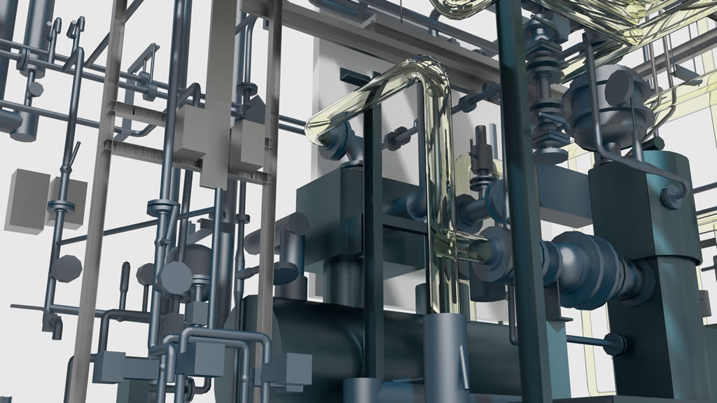 3D as-built CAD model of a chemical plant including glass pipe