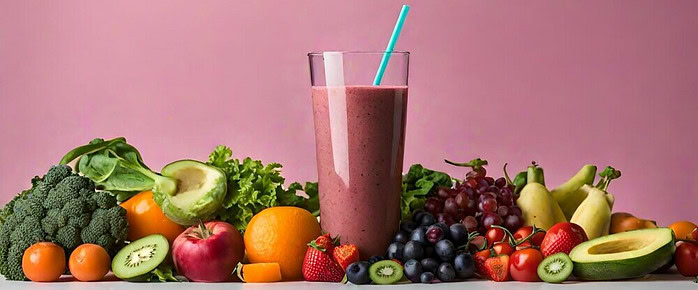 how-to-make-the-perfect-smoothie-image-1-pile-of-fresh-fruits-an-vegetables-with-a-single-glass-of-pink-smoothie-with-pink-background-frosted-fusions