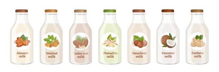 Delicious-Homemade-Dairy-Free-Lactose-Free-Ice-Cream-featured-image-200x606w-row-of-several-bottles-of-alternative-milks-frosted-fusions