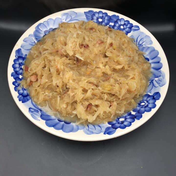 Sauerkraut in a traditional Polish plate.