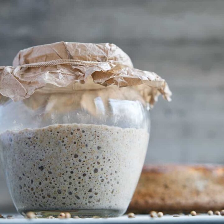 Rye sourdough starter next to Polish bread.