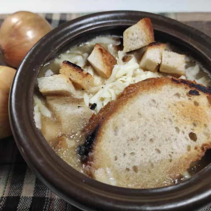 Zupa cebulowa or French onion soup.