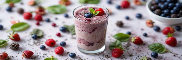 A-Delicious-And-Nutrient-Packed-Berry-Blast-Smoothie-featured-image-200x600w-reddish-pink-smoothies-glass-jars-several-types-of-berries-scattered-fresh-green-leaves-frosted-fusions