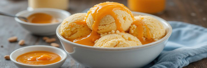 A-Delicious-And-Easy-Homemade-Butterscotch-Ice-Cream-featured-image A Bowl of-butterscotch-ice-cream-drizzled with butterscotch-sauce Frosted Fusions