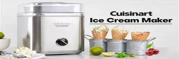 Cuisinart-ICE-30BC-Ice-Cream-Maker-A-Detailed-Review-featured-image-637x1920w-front-view-of-cuisinart-ICE-30BC-ice-cream-maker-with-three-ice-cream-cones-standing-in-metal-pots-frosted-fusions