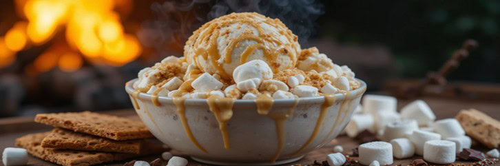 Smores-Homemade-Ice-Cream-Recipe-Ideas-featured-image-Bowl of Smores-ice-cream-with-graham-crackers-toasted-marshmallows-and-chocolate-sauce-frosted-fusions