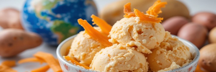 An Earth Day Inspired Zero-Waste Homemade Ice Cream Using Potatoes featured image 637x1920w sweet potatoes ice cream garnished with candied peelings with potatoes and earth in background Frosted Fusions