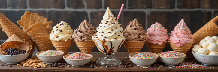 Sundae Funday – Your Guide To Creating A DIY Ice Cream Bar At Home featured image 637x1920w selection of ice cream sundaes with sprinkles choc chips and crushed nuts Frosted Fusions