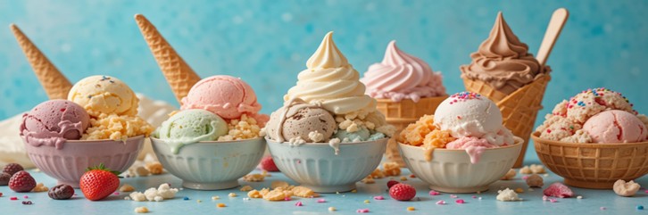 Celebrating National Ice Cream Month And The World’s Love Affair With Ice Cream Featured Image 637x1920w selection of ice cream with sprinkles waffle cones Frosted Fusions