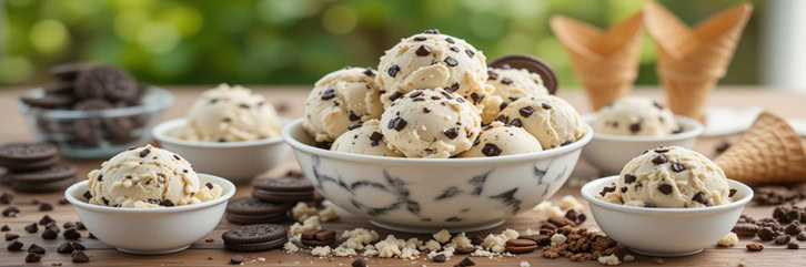 Easy Homemade Cookies And Cream Ice Cream (Any Cookie, Any Time!) Featured Image 637x1920w bowl of cookies and cream ice cream with various cookies and cones Frosted fusions