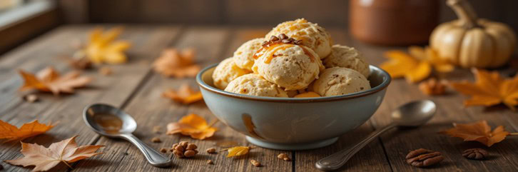 5-Delicious-Autumn-Inspired-Ice-Cream-Recipes-That-Taste-Like-A-Hug-Image-6-Bowl-of-autumn-inspired-ice-cream-scoops-on-rustic-table-with-fall-leaves-Frosted-Fusions