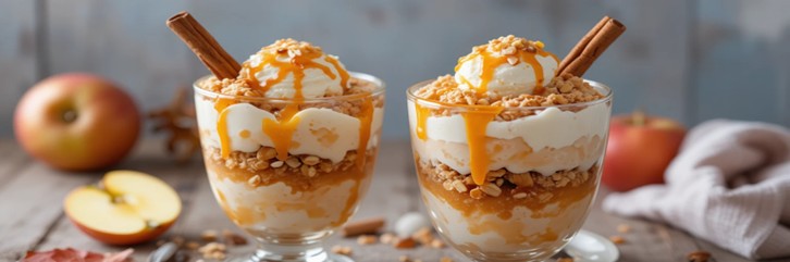 Apple-Crumble-Ice-Cream-Dessert-Featured-Image-layered-caramel-apple-crumble-ice-cream-sundaes-with-cinnamon-sticks-Frosted-Fusions