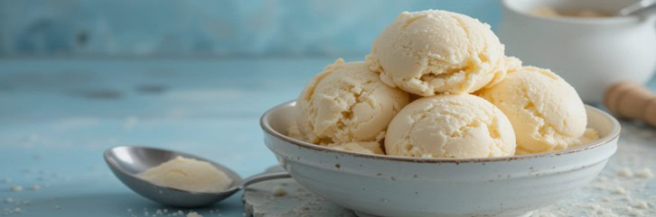 How-To-Fix-Icy-Homemade-Ice-Cream-And-Prevent-It-Next-Time-Featured-Image-close-up-of-smooth-creamy-vanilla-ice-cream-in-bowl-with-spoon-to-the-side-Frosted-Fusions