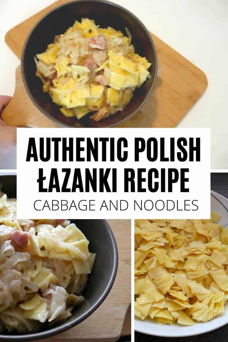 Authentic Polish lazanki recipe featuring cabbage and noodles.