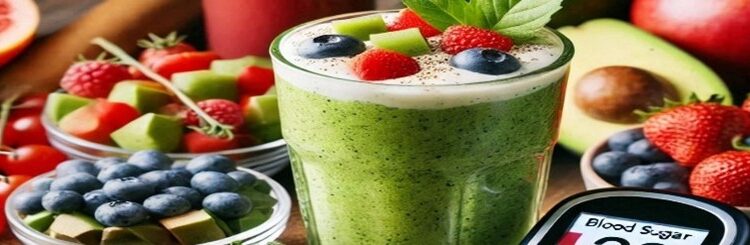 What-Are-The-Best-Smoothies-For-Diabetics-featured-image-cropped-283x950w-green-smoothie-in-glass-with-low-GI-fruits-along-with-a-blood-sugar-monitor-Frosted-Fusions