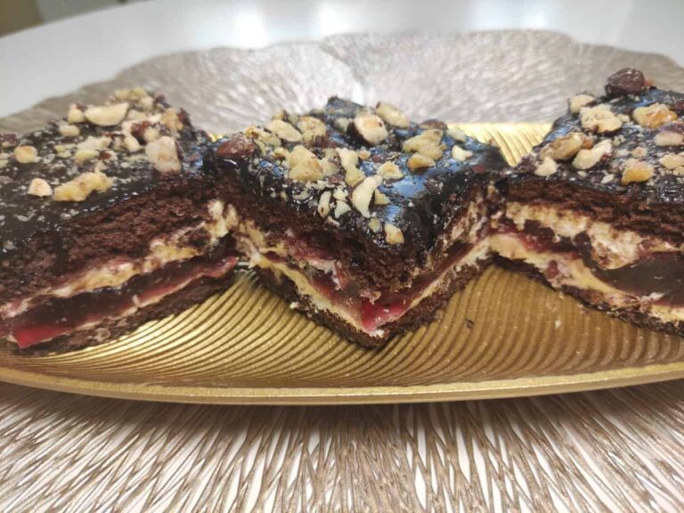 Polish chocolate cherry cake ready to be served.