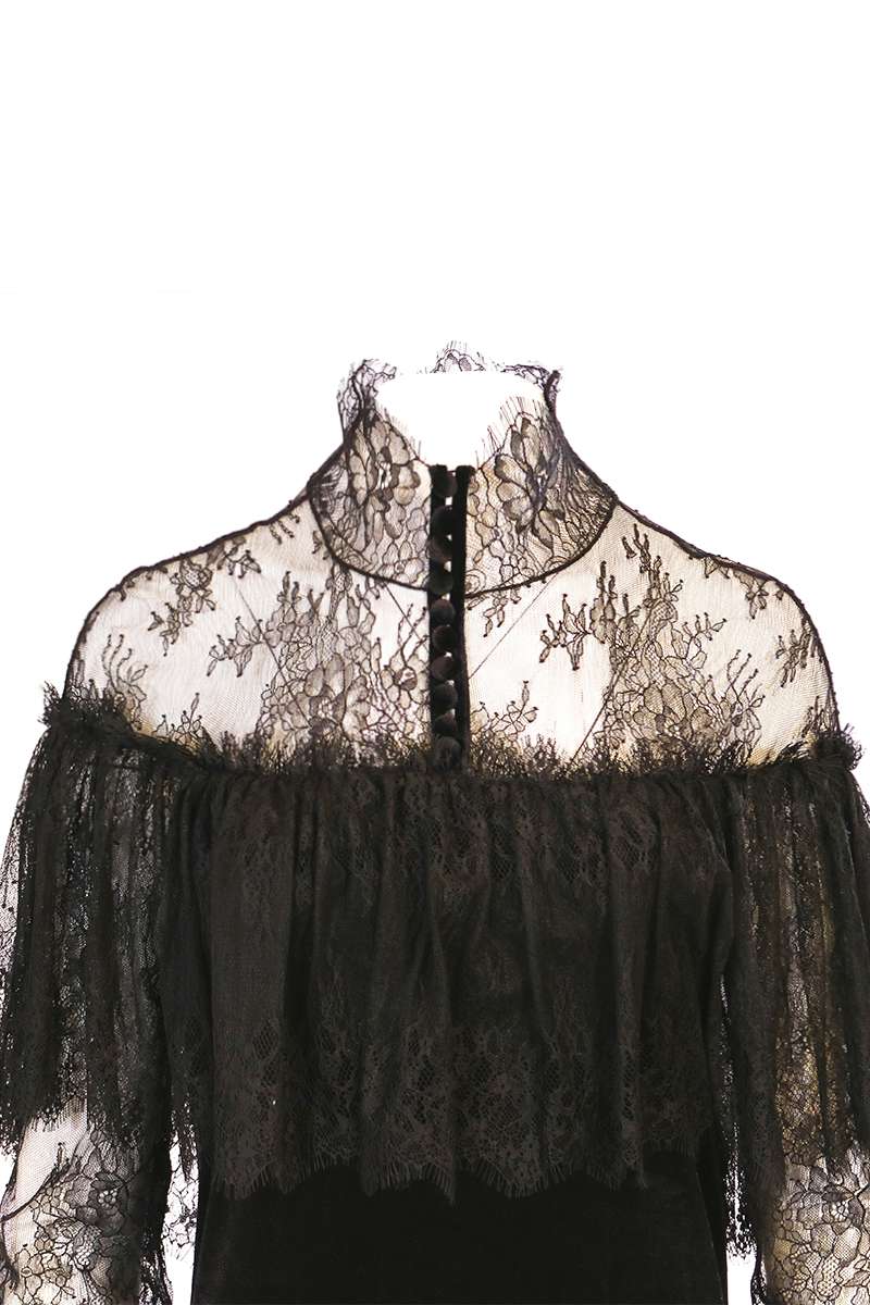 Evening dress velvet lace maxi for rent