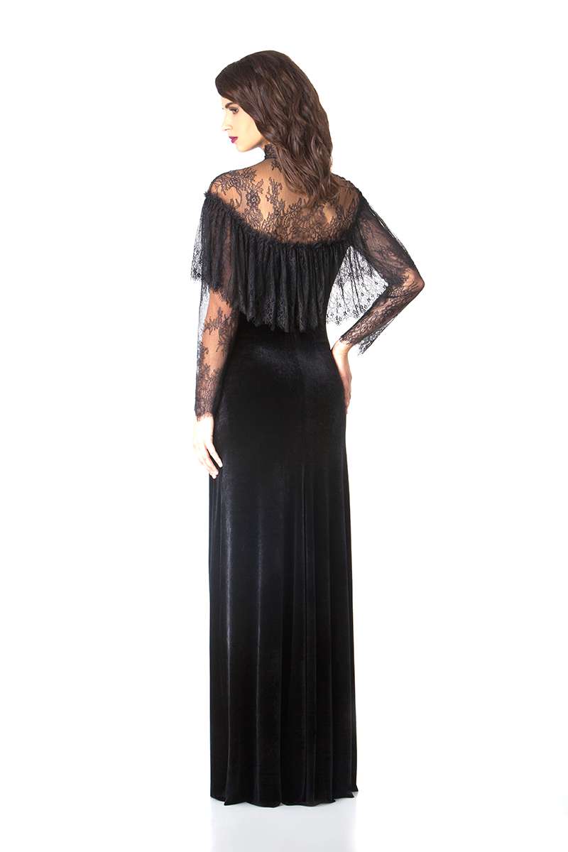 Evening dress velvet lace maxi for rent