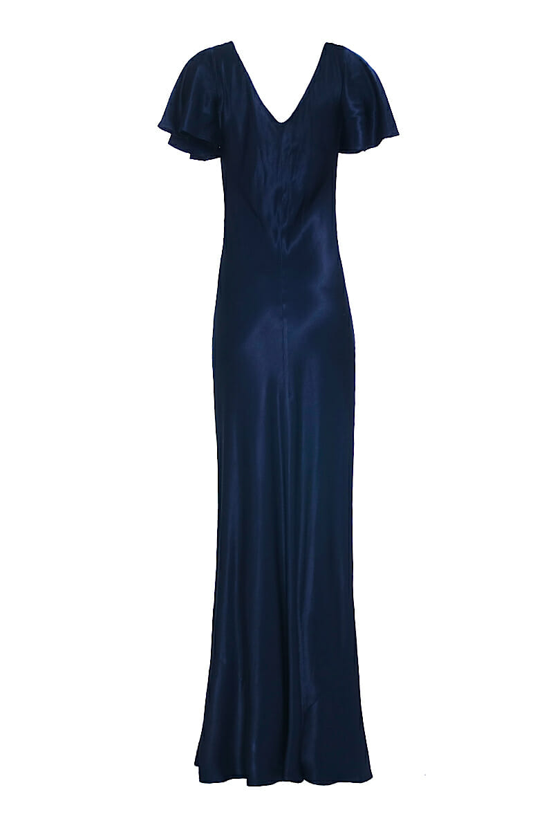 Abendkleid maxi blau V-Ausschnitt