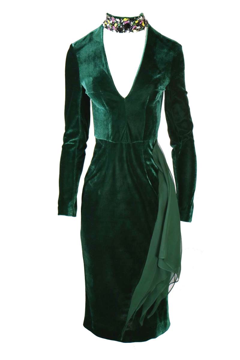 Evening dress for cocktail party elegant dress velvet green