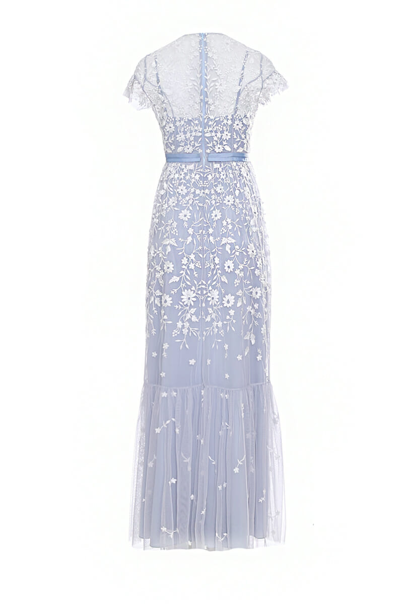 Embroidered tulle dress evening wear