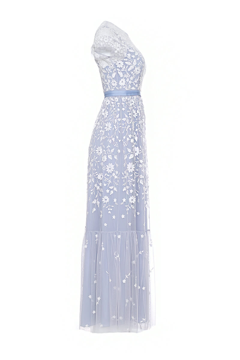 Embroidered tulle dress evening wear