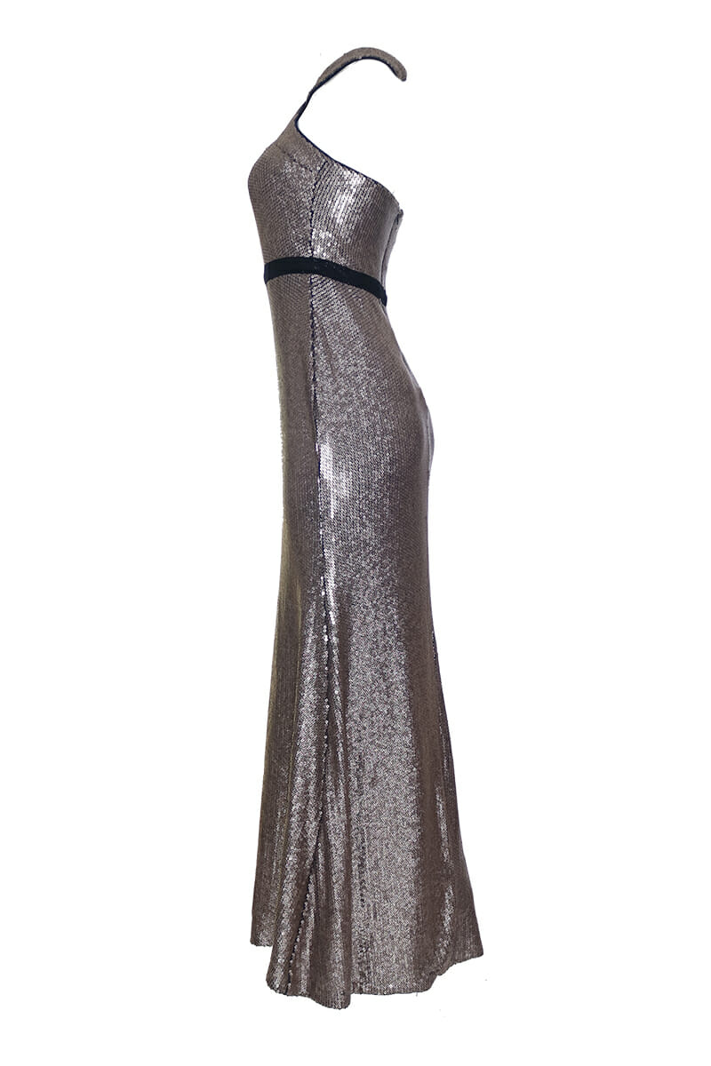 Halter neck maxi dress with metallic sequins