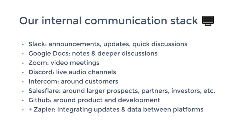 un elenco dello stack di comunicazione interna di salesflare