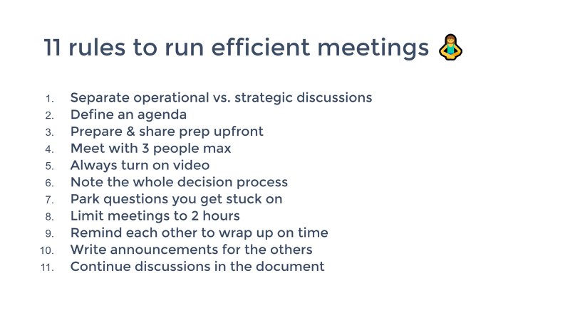 a list of rules to run efficient meetings