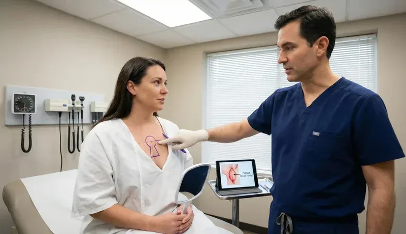 plastic surgeon marking breast lift keyhole