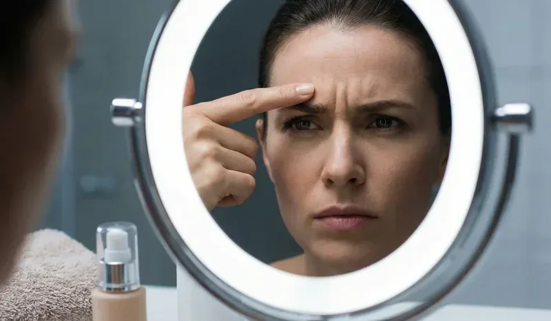 woman checking glabella magnifying mirror