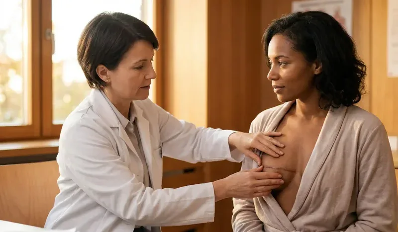 doctor examining post operative breast wound