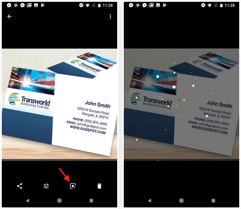 android google lens escáner de tarjetas de visita
