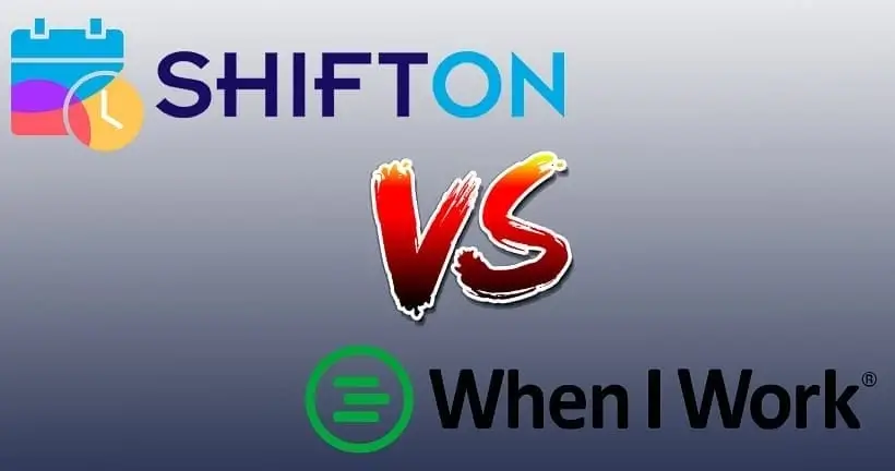 ShiftOn and When I Work logos compared for efficient scheduling software selection.