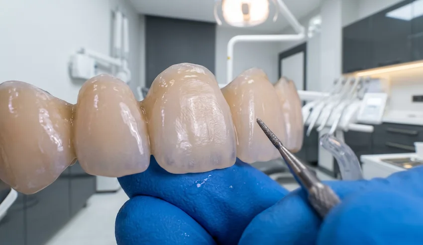 macro shot high quality porcelain dental bridge restoration lema dental clinic