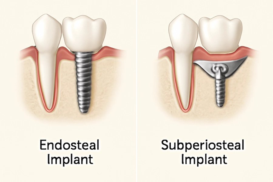 skirtumas tarp endostealinių ir subperiostealinių implantų