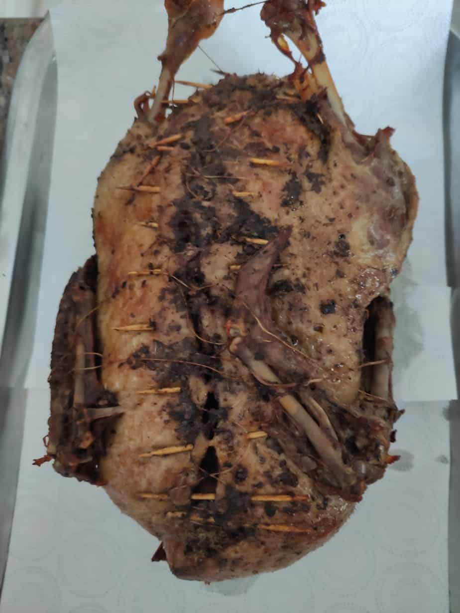 Polish duck roast sew together with toothpicks.