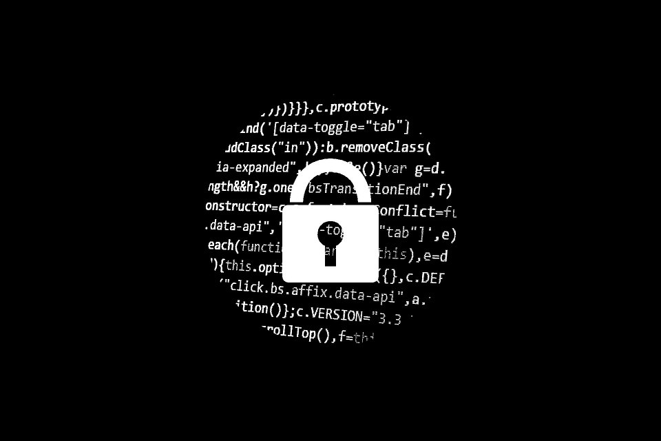 A padlock icon overlaying lines of code, symbolising cybersecurity and protection of digital data.