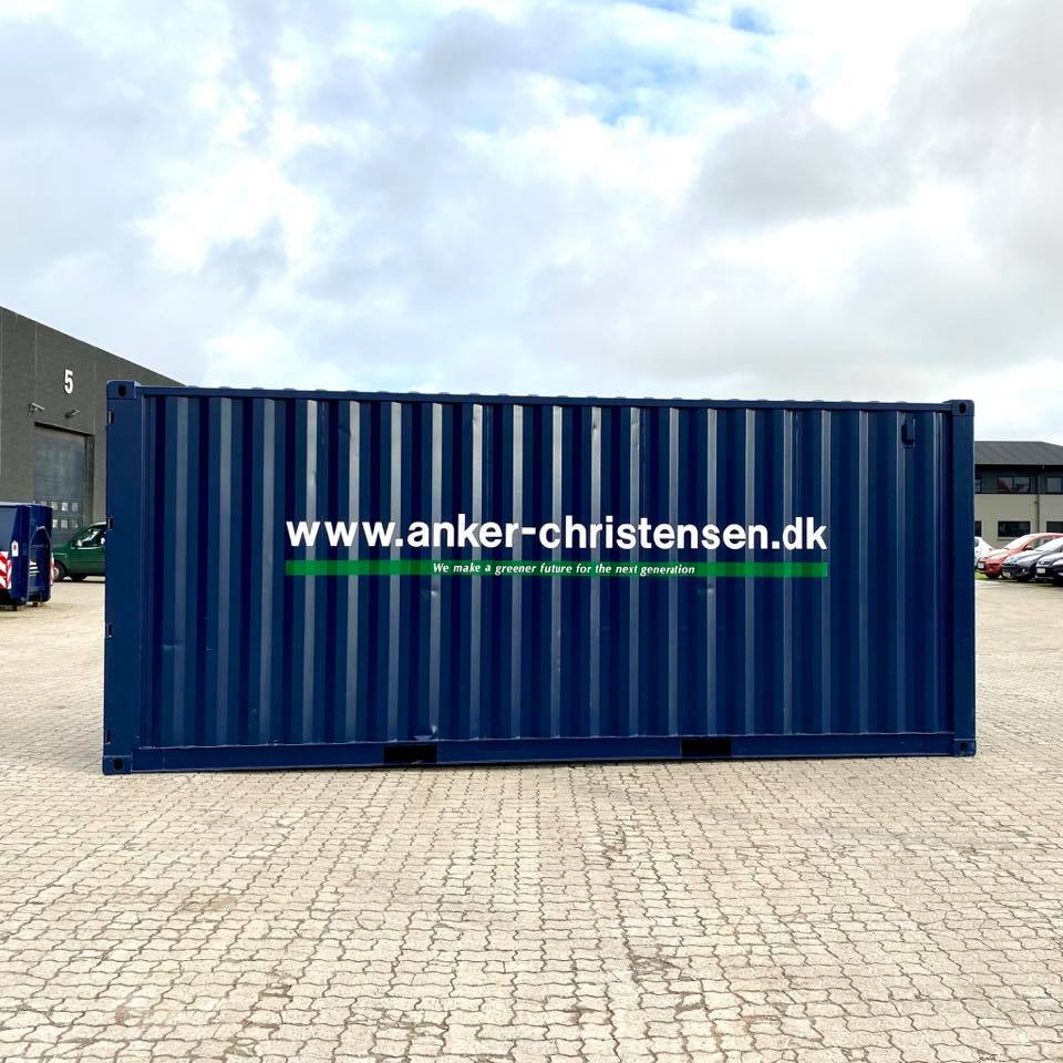 Bl&aring; 20-fods container fra Anker Christensen
