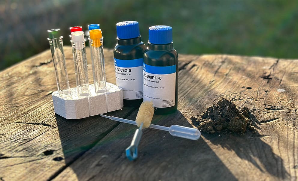 Soil Test Kit sat on workbench to take a measurement sample