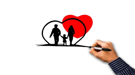 Dibujo de familia encerrada en un corazon / Plan de protección