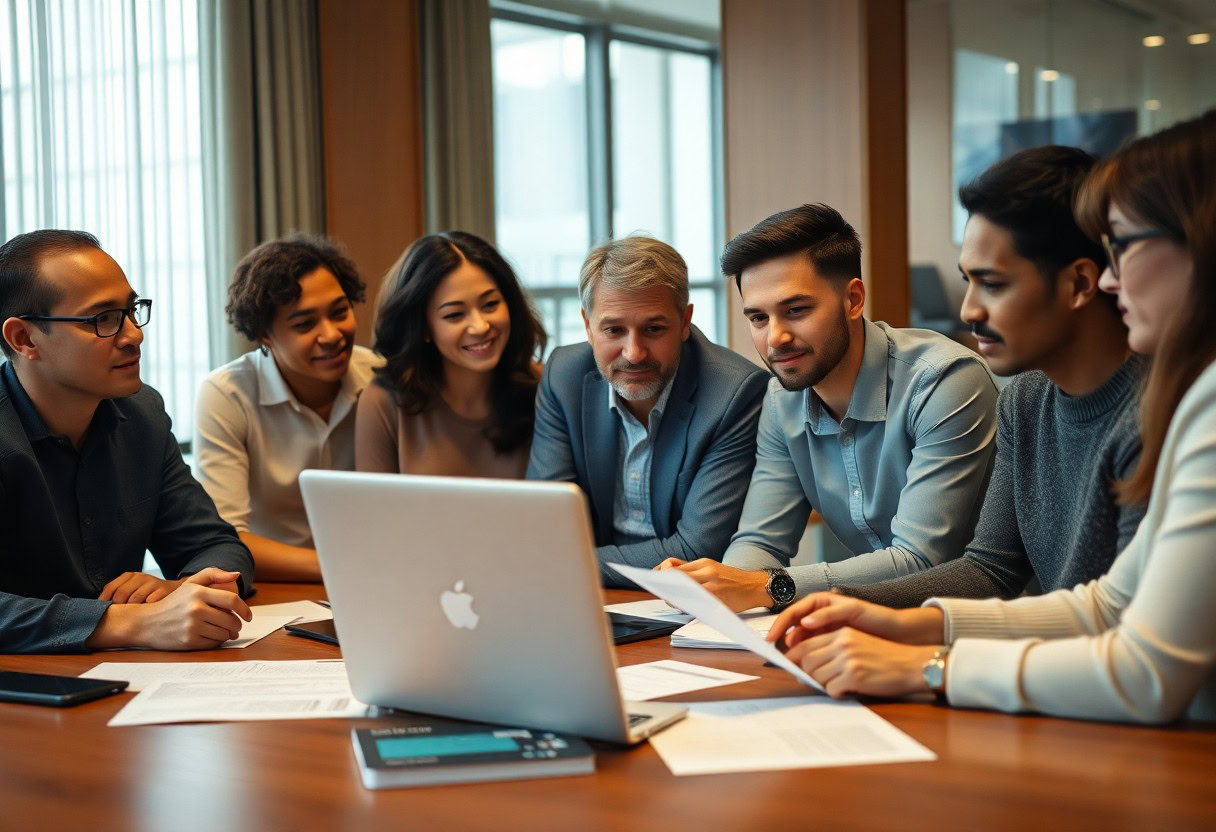 grupo de personas en oficinas mirando pantalla de laptop / Que cobertura debe incluir una póliza