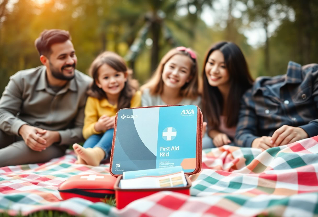 familia acampando con un bolso de primero auxilios / Beneficios Del Seguro De Salud AXA