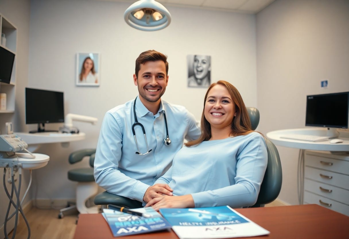 Hombre dentista con mujer paciente / Salud Dental de AXA