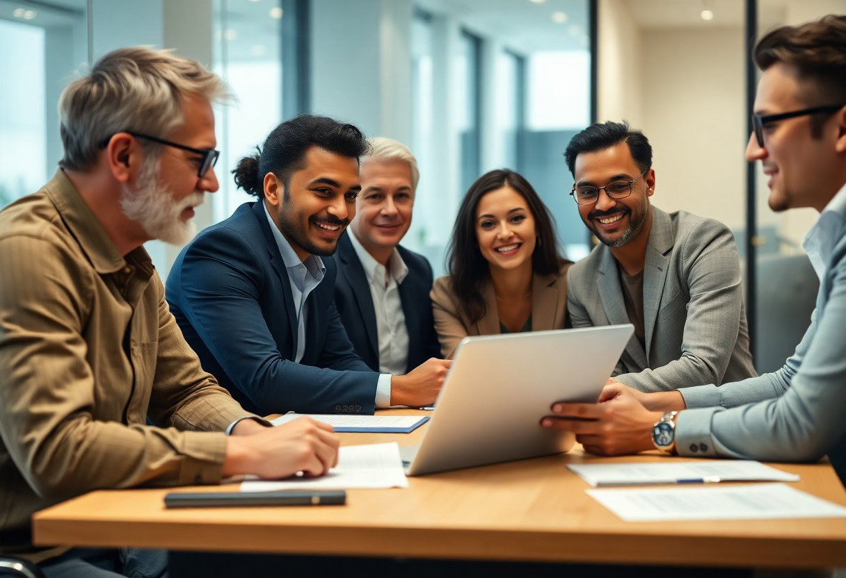 grupo de personas viendo presentacion en tablet / considerar un seguro de vida adecuado