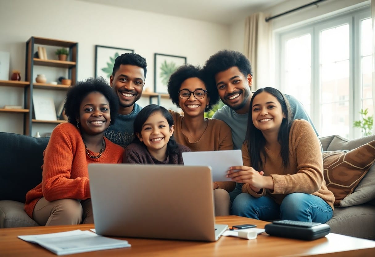 familia reunida en sala / Seguro De Salud Familiar De AXA
